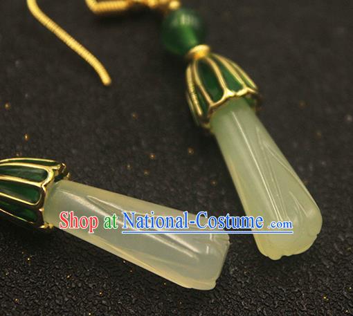 Handmade Chinese Jade Ear Accessories Classical Eardrop Ancient Women Hanfu Court Earrings