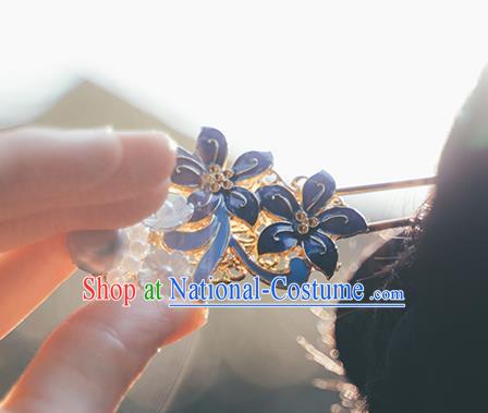 Chinese Classical Cloisonne Flowers Hair Clip Hanfu Hair Accessories Handmade Ancient Princess Pearls Hairpin for Women