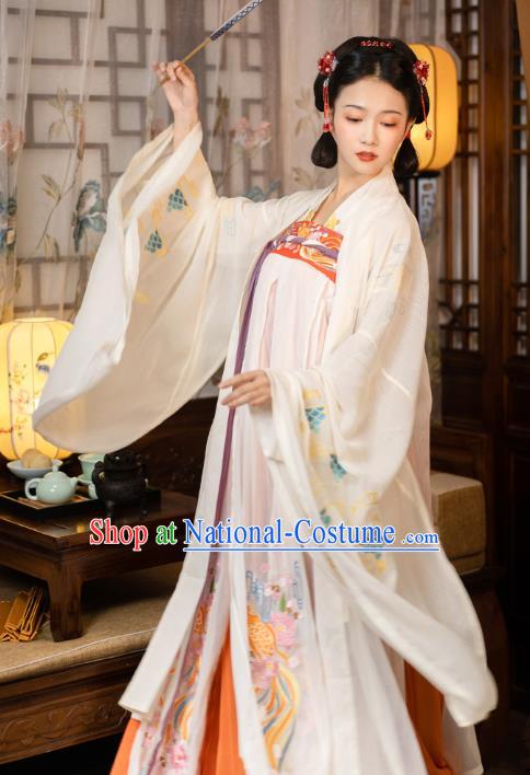 Chinese Tang Dynasty Hanfu Apparels Traditional Ancient Princess Historical Costumes Embroidered Cloak Blouse and Dress Full Set