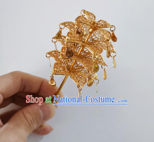 Chinese Classical Court Hair Clip Women Hanfu Hair Accessories Handmade Ancient Tang Dynasty Empress Golden Hairpins