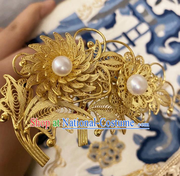 Chinese Classical Court Hair Comb Women Hanfu Hair Accessories Handmade Ancient Tang Dynasty Empress Golden Hairpins