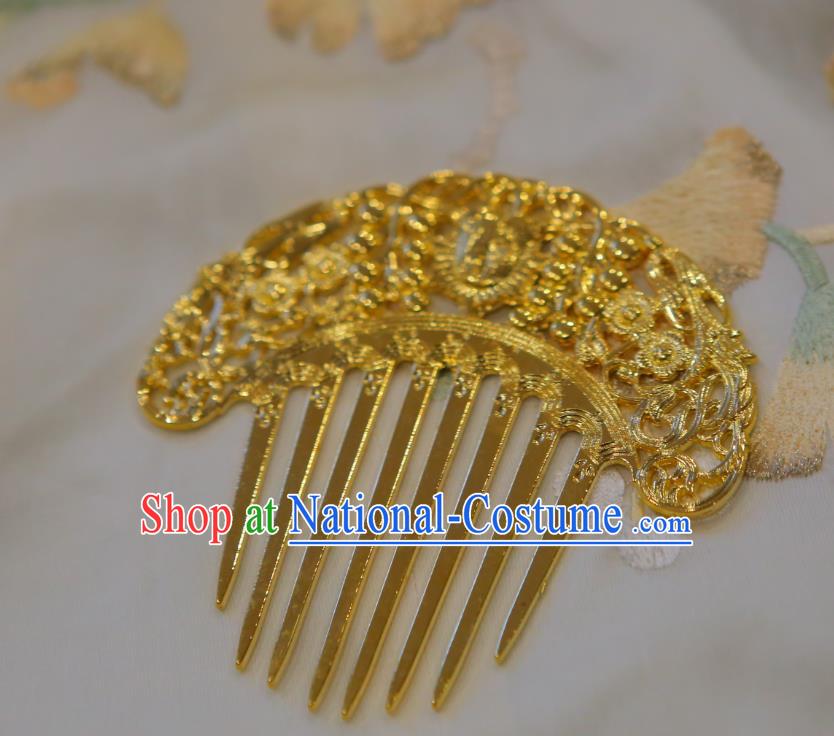 Chinese Classical Court Queen Golden Hair Comb Women Hanfu Hair Accessories Handmade Ancient Tang Dynasty Imperial Concubine Hairpins