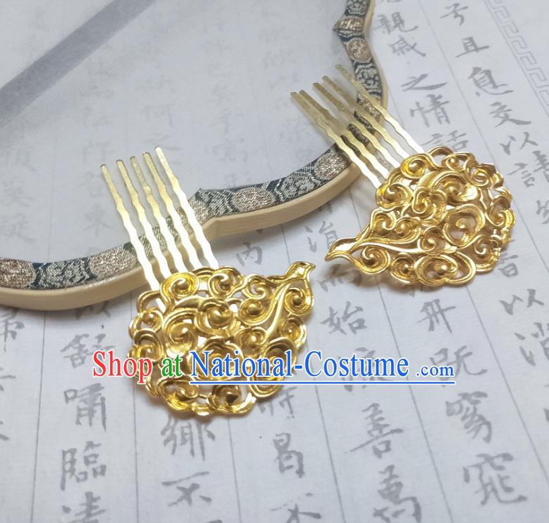 Chinese Classical Court Queen Golden Cloud Hair Comb Women Hanfu Hair Accessories Handmade Ancient Tang Dynasty Imperial Concubine Hairpins