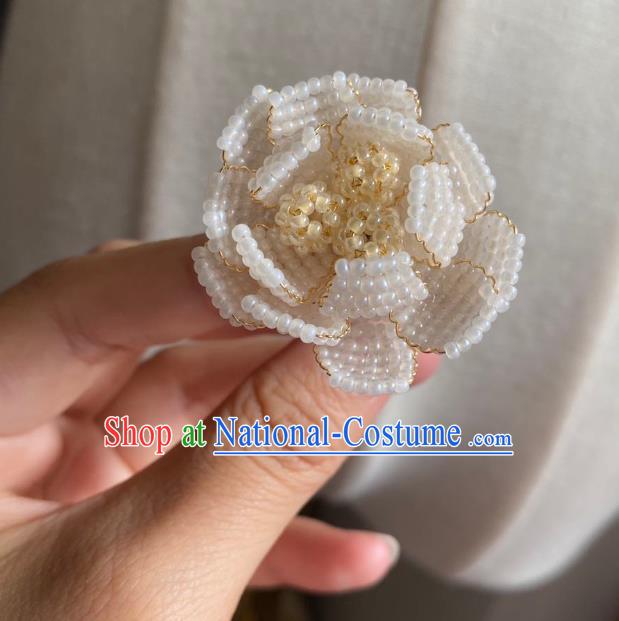 Chinese Classical Court White Beads Flower Hair Clip Women Hanfu Hair Accessories Handmade Ancient Qing Dynasty Princess Hairpins