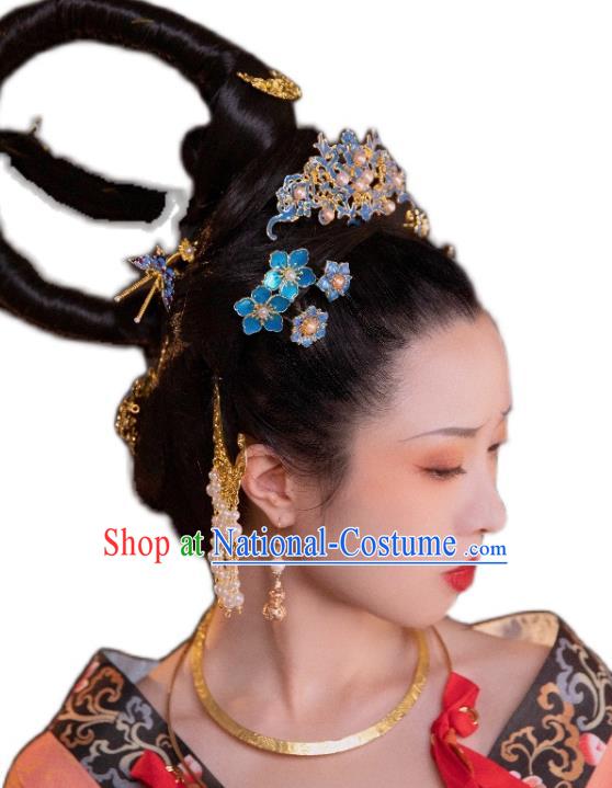 Chinese Classical Court Empress Hair Comb Women Hanfu Hair Accessories Handmade Ancient Ming Dynasty Blueing Hairpins Full Set