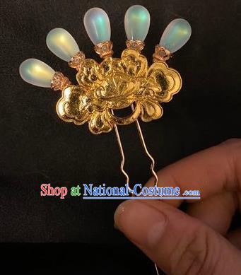 Chinese Classical Golden Little Hair Clip Women Hanfu Hair Accessories Handmade Ancient Tang Dynasty Court Moonstone Hairpins