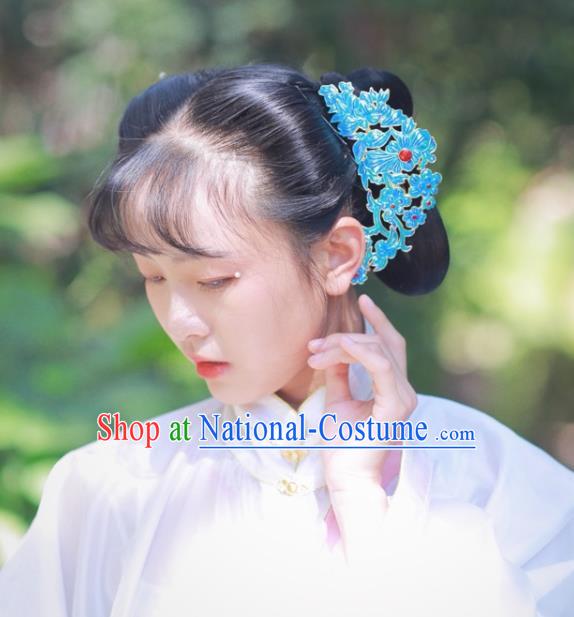 Chinese Classical Ancient Countess Blueing Hairpins Women Hanfu Hair Accessories Handmade Ming Dynasty Court Hair Comb