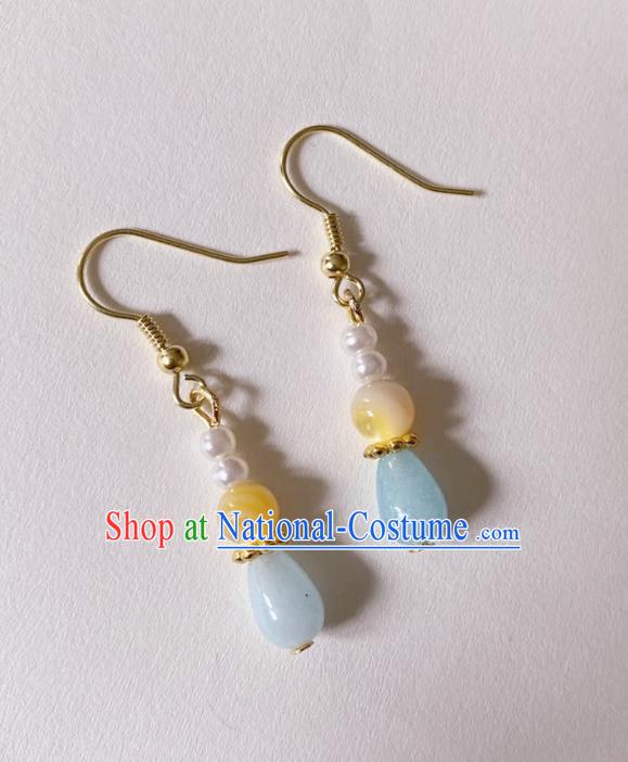 Handmade Chinese Classical Eardrop Cheongsam Ear Accessories Ancient Hanfu Blue Stone Earrings