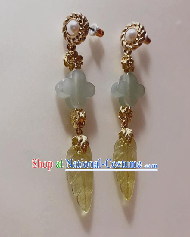 Handmade Chinese Classical Stone Eardrop Cheongsam Ear Accessories Ancient Hanfu Aquamarine Earrings