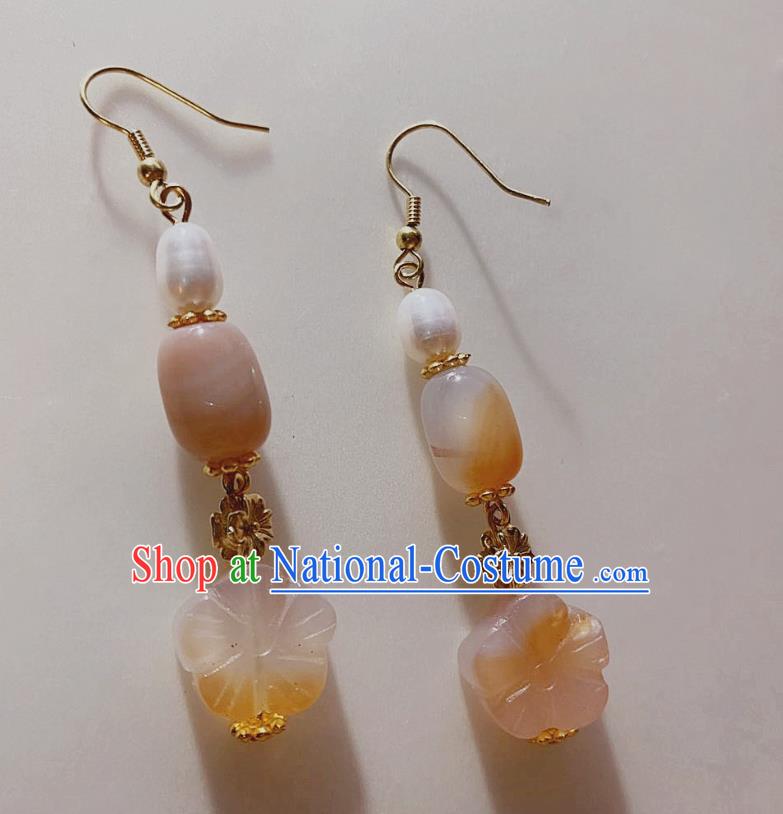 Handmade Chinese Classical Stone Eardrop Cheongsam Ear Accessories Ancient Hanfu Pearls Earrings