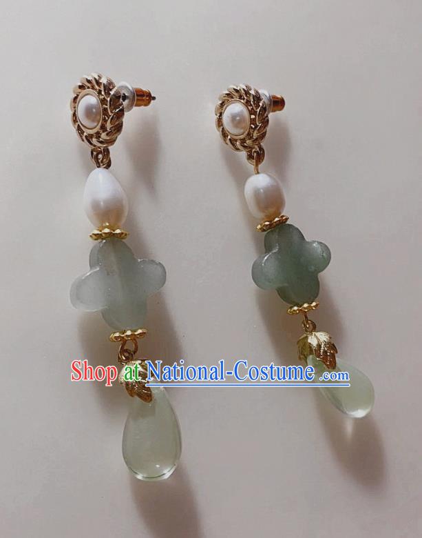 Handmade Chinese Classical Aquamarine Eardrop Cheongsam Ear Accessories Ancient Hanfu Blue Earrings