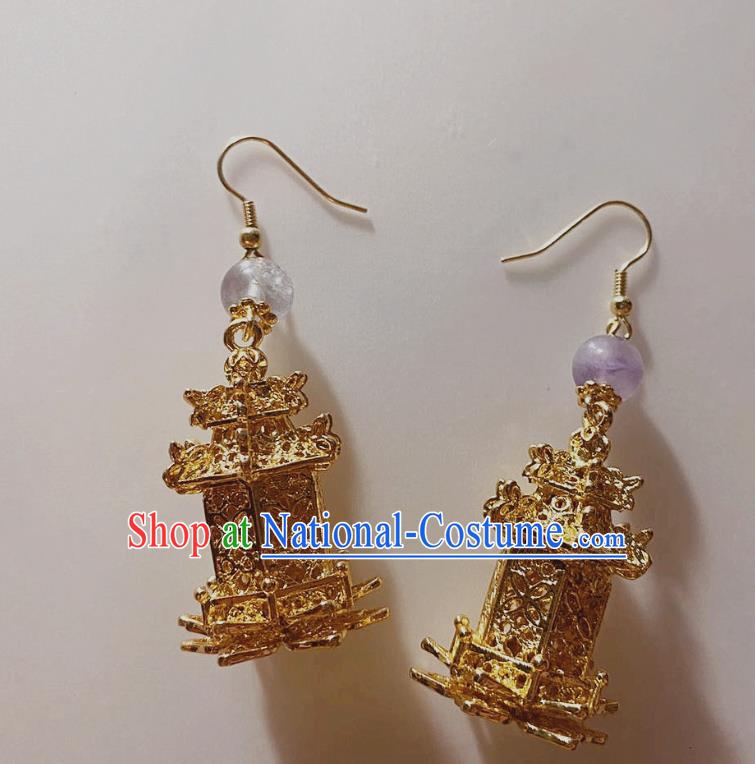 Handmade Chinese Classical Court Eardrop Cheongsam Ear Accessories Ancient Hanfu Empress Golden Earrings