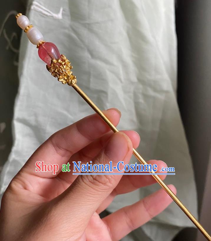 Chinese Ancient Court Empress Golden Hairpin Handmade Hanfu Hair Accessories Pearls Hair Clip