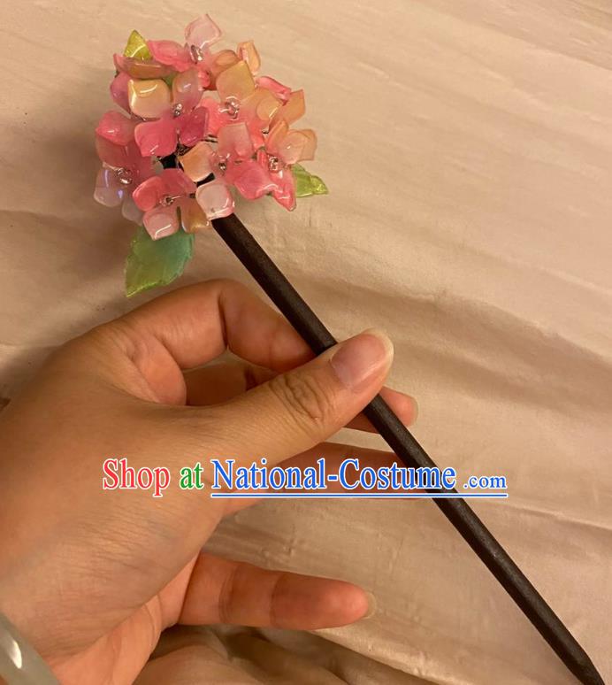 Chinese Ancient Palace Lady Pink Fragrans Hairpin Hanfu Hair Accessories Handmade Ebony Hair Clip