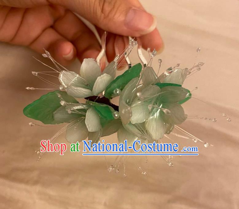 Chinese Ancient Palace Lady Hairpin Hanfu Hair Accessories Handmade Green Flowers Hair Comb