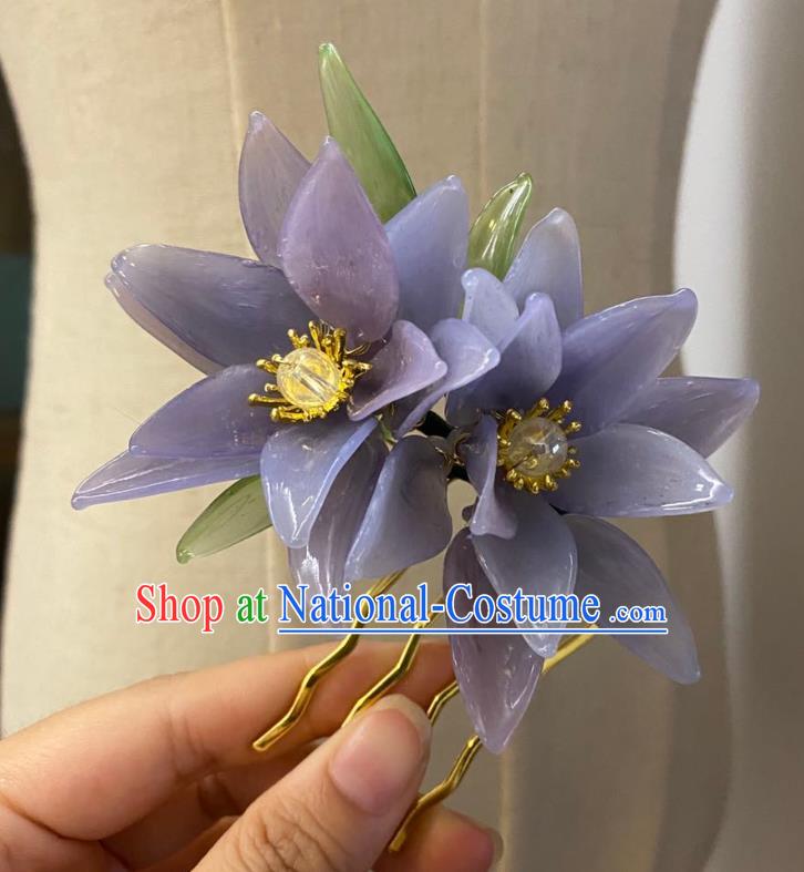 Chinese Classical Ming Dynasty Purple Lily Flowers Hair Comb Women Hanfu Hair Accessories Handmade Ancient Princess Hairpin