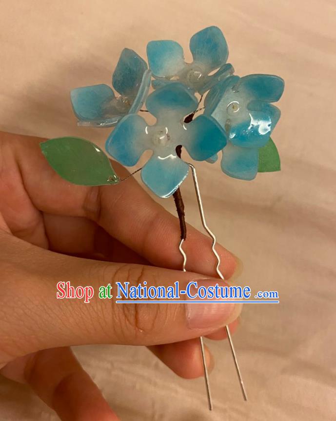 Chinese Ancient Palace Lady Blue Hydrangea Hairpin Hanfu Hair Accessories Handmade Hair Clip