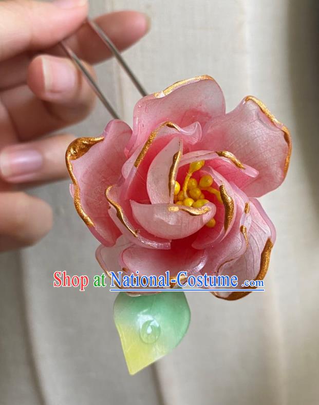 Chinese Ancient Palace Lady Hairpin Hanfu Hair Accessories Handmade Pink Rose Hair Clip