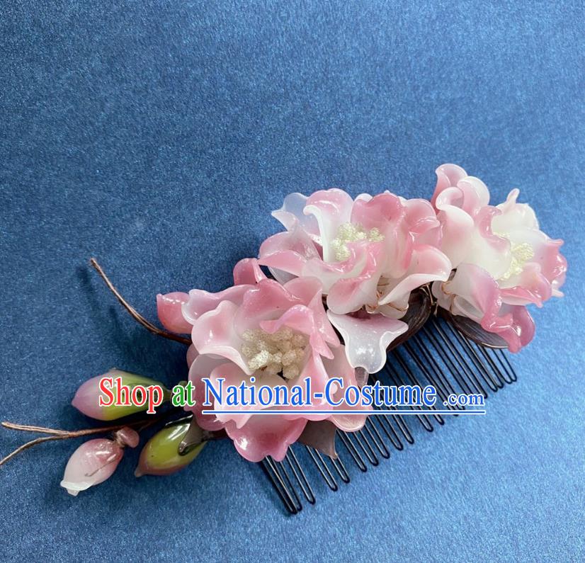 Chinese Classical Pink Peony Hair Comb Women Hanfu Hair Accessories Handmade Ancient Song Dynasty Princess Flowers Hairpin