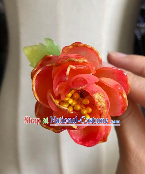 Chinese Ancient Palace Lady Flower Hairpin Hanfu Hair Accessories Handmade Red Rose Hair Clip