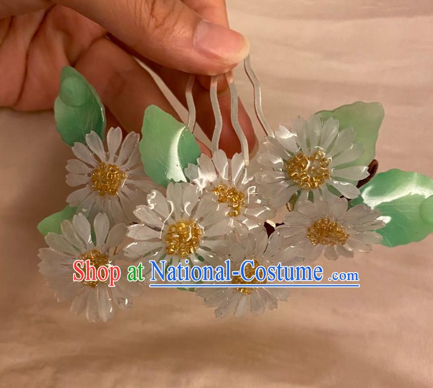 Chinese Ancient Palace Lady Hairpin Hanfu Hair Accessories Handmade White Daisy Hair Comb