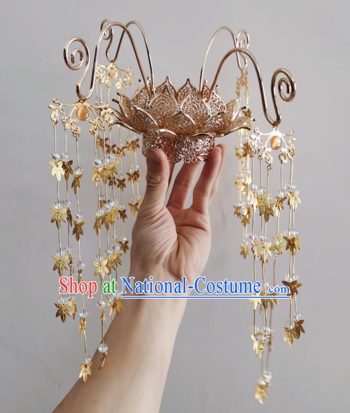 Chinese Tang Dynasty Classical Maple Leaf Tassel Phoenix Coronet Hairpin Handmade Ancient Princess Hanfu Hair Accessories Women Lotus Hair Crown