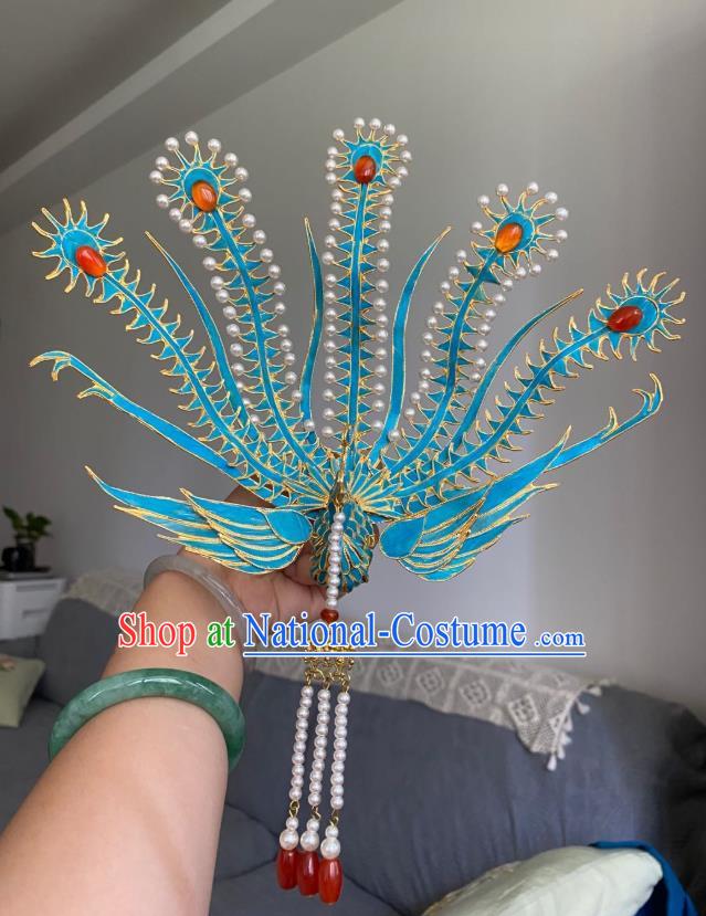 Chinese Ming Dynasty Classical Phoenix Hairpin Handmade Ancient Empress Hanfu Hair Accessories Court Women Tassel Hair Crown