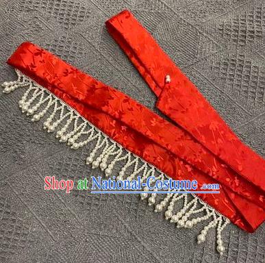 Chinese Song Dynasty Red Silk Headband Hairpin Handmade Ancient Empress Hanfu Hair Accessories Court Women Snood