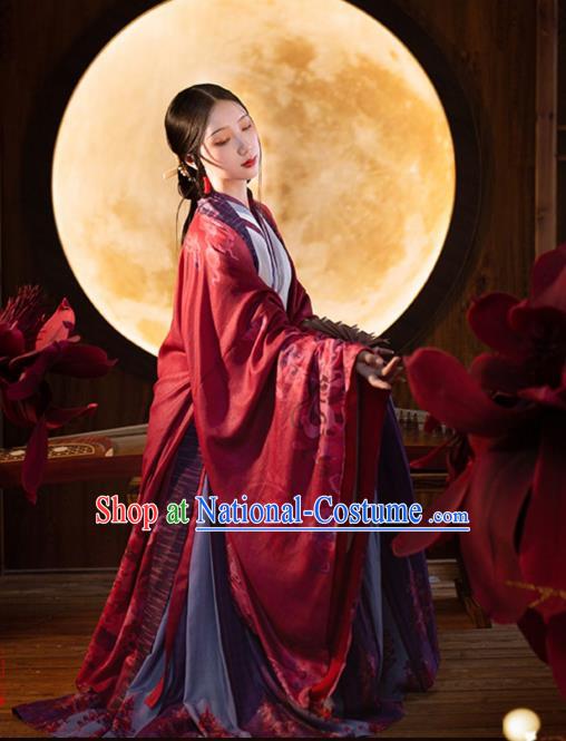 Chinese Ancient Royal Princess Hanfu Dress Traditional Apparels Costumes Han Dynasty Empress Garment Red Cloak Blouse and Skirt Full Set