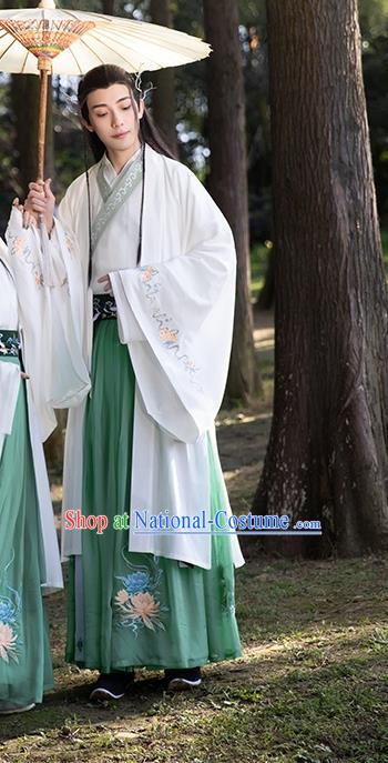 Chinese Ancient Prince Hanfu Apparels Traditional Costumes Han Dynasty Scholar Garment Embroidered Cloak Shirt and Skirt Complete Set