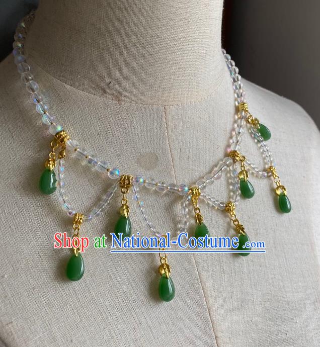 Chinese Handmade Green Water Drop Necklet Classical Jewelry Accessories Ancient Hanfu Beads Necklace for Women