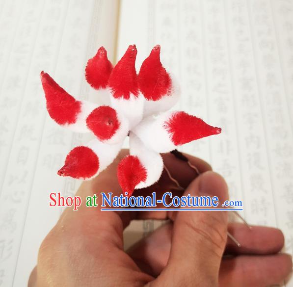 Chinese Ancient Princess Red Velvet Fox Tail Hairpins Hair Accessories Handmade Qing Dynasty Palace Lady Hair Stick