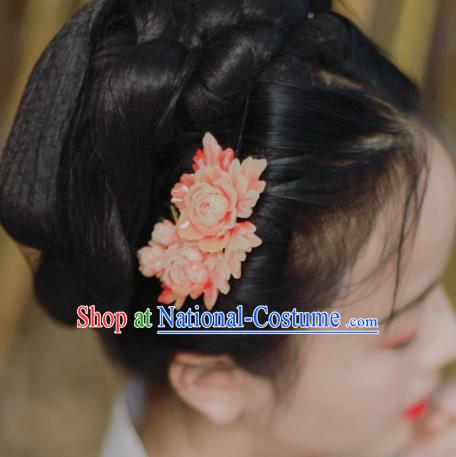 Chinese Ancient Princess Pink Peony Hairpins Hair Accessories Handmade Kimono Courtesan Hair Comb