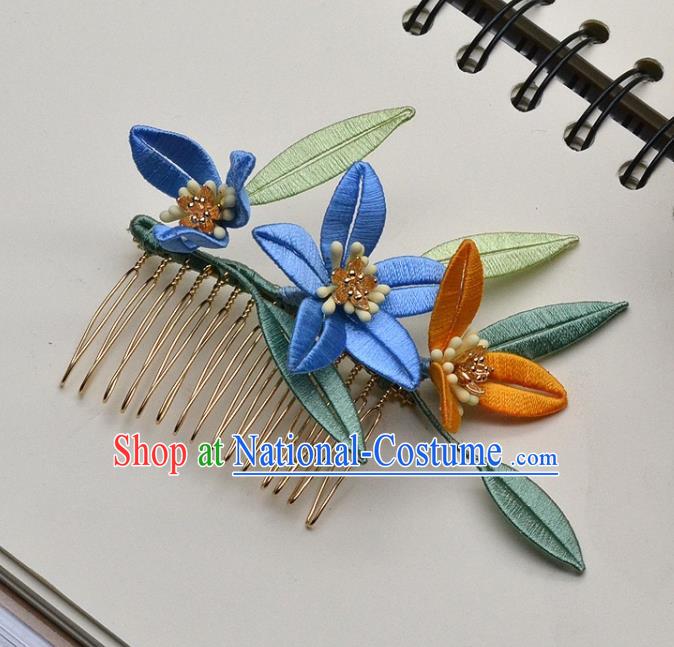 Chinese Ancient Princess Hairpins Hair Accessories Handmade Song Dynasty Silk Flowers Hair Comb