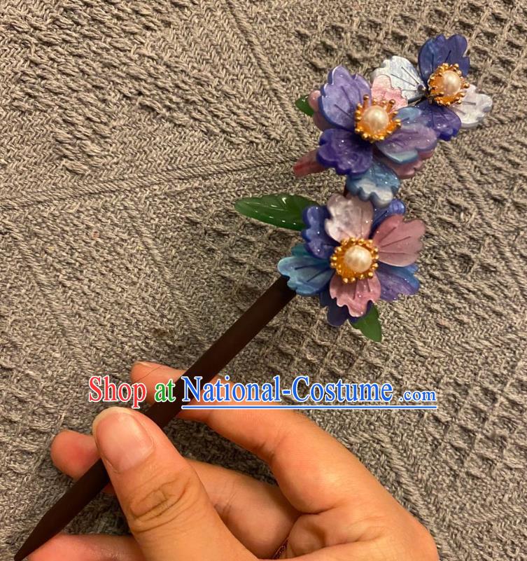 Chinese Ancient Princess Wood Hairpin Hanfu Hair Accessories Women Handmade Purple Sakura Hair Clip