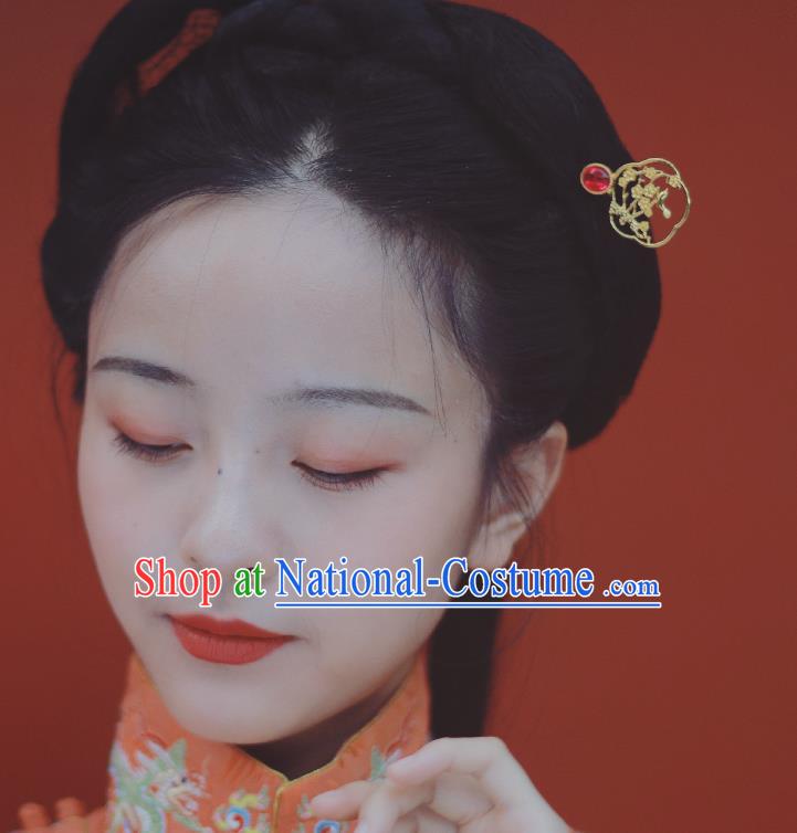 Chinese Ancient Empress Golden Hairpins Hair Accessories Handmade Ming Dynasty Court Hair Stick