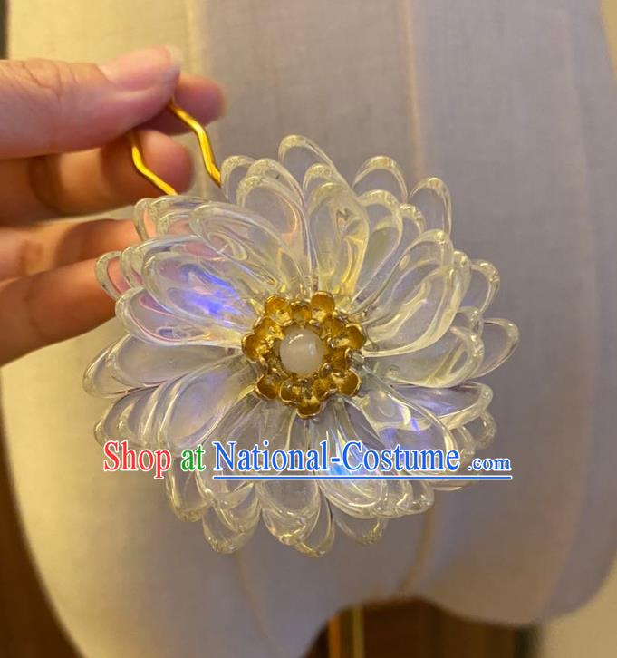 Chinese Ancient Princess Flower Hairpin Hanfu Hair Accessories Women Handmade White Lotus Hair Comb