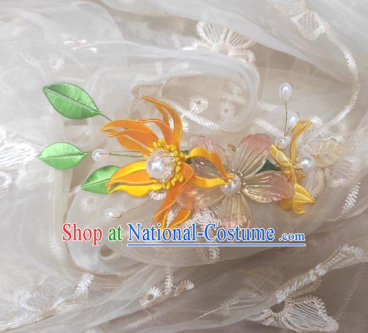 Chinese Ancient Princess Hairpins Hair Accessories Handmade Hanfu Golden Silk Flower Hair Stick