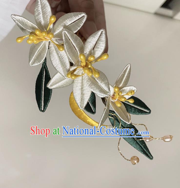 Chinese Ancient Princess Beige Silk Flowers Hairpins Hair Accessories Handmade Hanfu Fragrans Hair Comb