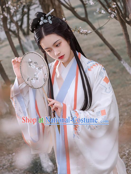 Chinese Ancient Jin Dynasty Princess Hanfu Apparels Traditional Costumes Court Lady Garment Cape Blouse and Skirt Full Set