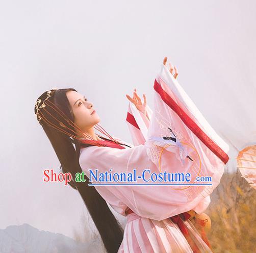 Chinese Ancient Swordswoman Hanfu Apparels Traditional Costumes Jin Dynasty Female Knight Red Dress Garment