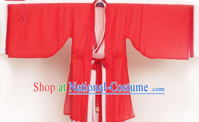 Chinese Ancient Swordswoman Hanfu Apparels Traditional Costumes Jin Dynasty Female Knight Red Dress Garment