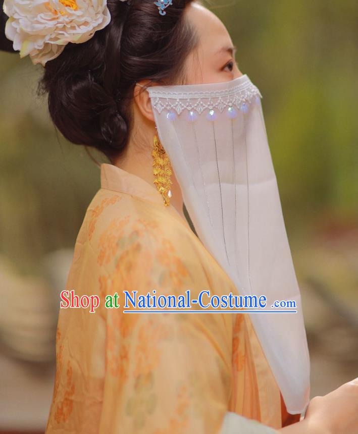 Chinese Classical Ancient Palace Lady Face Veil Hanfu Wigs Tang Dynasty Imperial Concubine White Chiffon Veil Mask Accessories