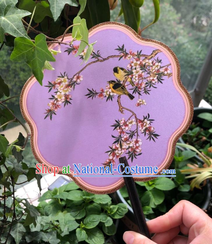 Chinese Classical Lilac Silk Palace Fan Ancient Palace Lady Fans Accessories Song Dynasty Princess Painting Begonia Fans