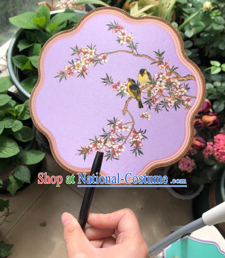 Chinese Classical Lilac Silk Palace Fan Ancient Palace Lady Fans Accessories Song Dynasty Princess Painting Begonia Fans