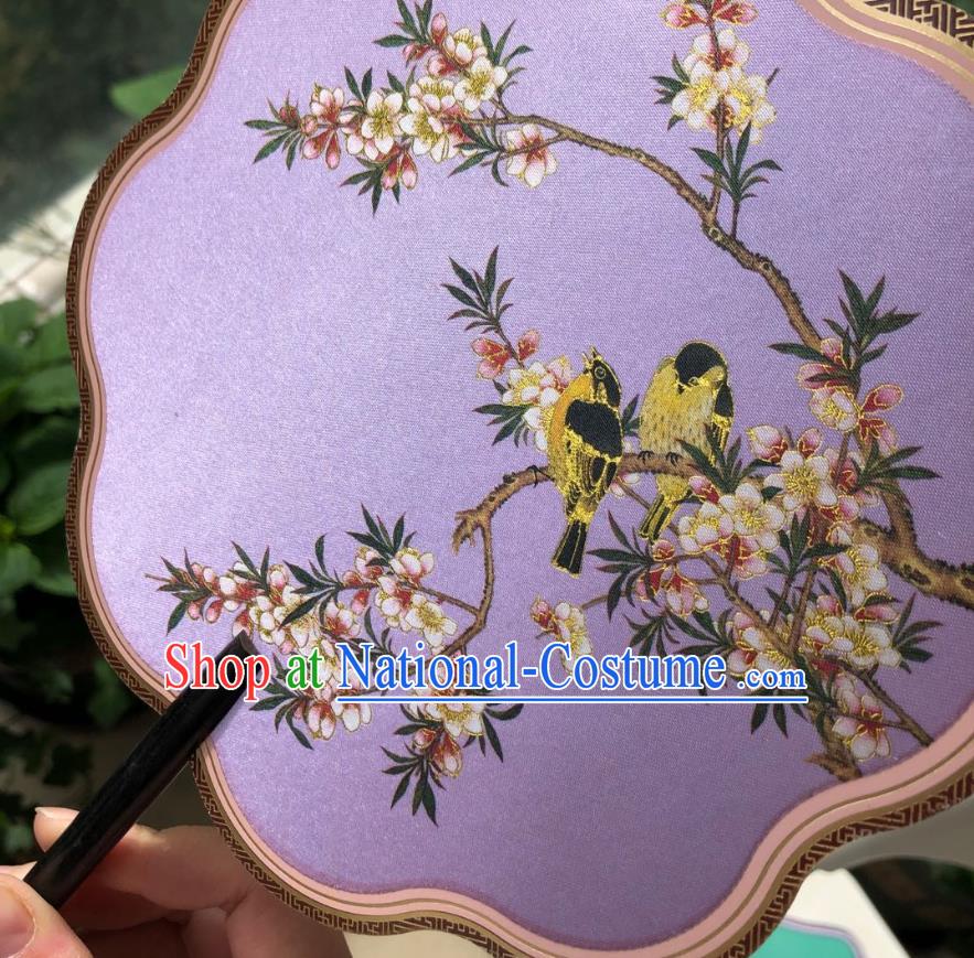 Chinese Classical Lilac Silk Palace Fan Ancient Palace Lady Fans Accessories Song Dynasty Princess Painting Begonia Fans