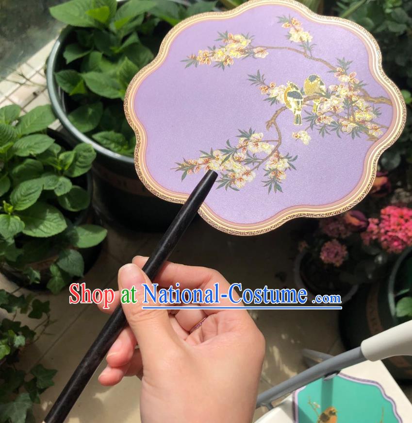 Chinese Classical Lilac Silk Palace Fan Ancient Palace Lady Fans Accessories Song Dynasty Princess Painting Begonia Fans