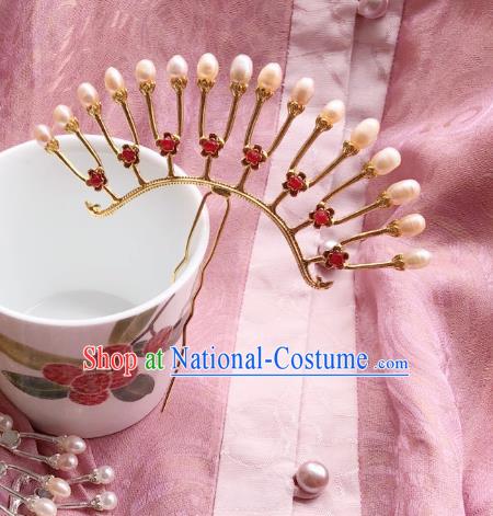 Chinese Ancient Princess Red Beads Hairpins Hair Accessories Handmade Tang Dynasty Pearls Hair Sticks