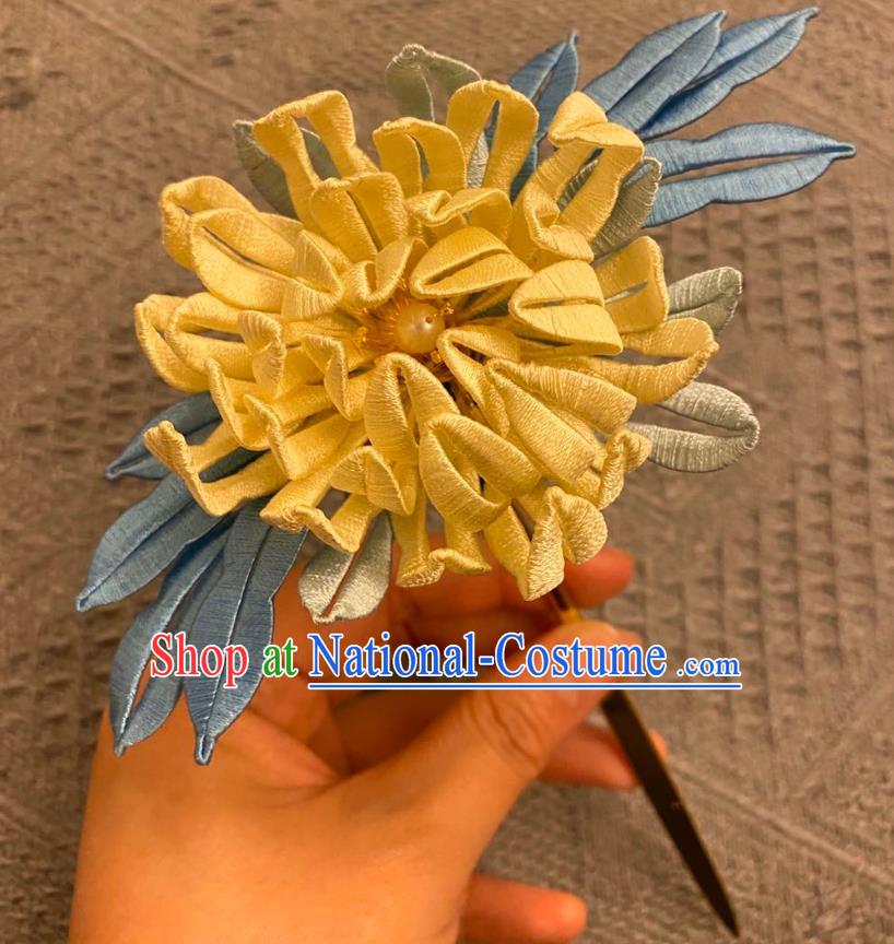 Chinese Ancient Palace Lady Hairpins Hair Accessories Handmade Tang Dynasty Yellow Silk Chrysanthemum Hair Stick