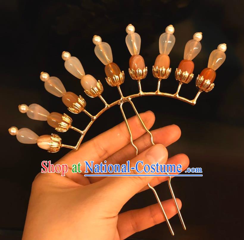 Chinese Ancient Court Empress Agate Hairpins Hair Accessories Handmade Ming Dynasty Palace Hair Stick